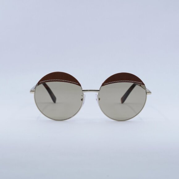 Loewe LW40007U 33N Sunglasses Gold Brown Leather Round Frame - Picture 2 of 12